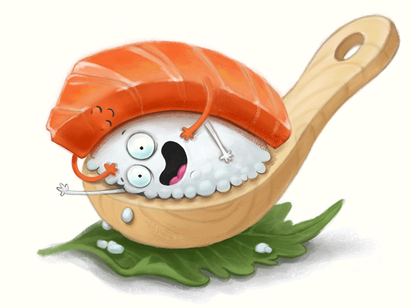 Spoon Nigiri animation art cartoon comic art comics cute draw fanart fish illustration japanese food nigiri rice salmon sushi