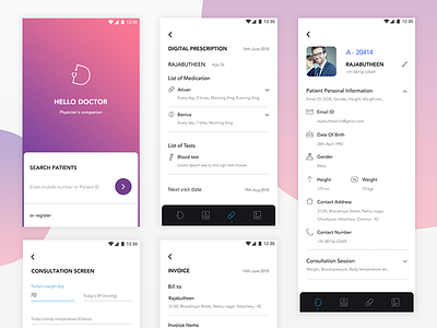 Hello Doctor - Patient's record tracking app gradient colors hello doctor interface design mobile app patient record app tracking ui ux
