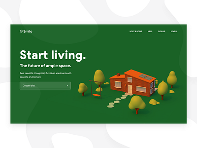 House rental landing page 3d architecture bushes c4d design environment green home homepage house landingpage minimal modeling perspective product rental app swing trees ui web design