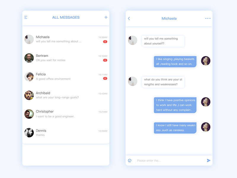 Chat interface practice design by Healy on Dribbble