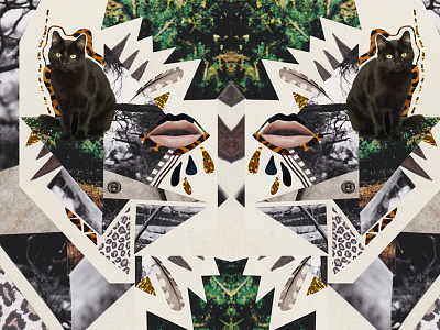 Ayahuasca cat mixed media collage abstract art artworker cat collage digital design geometric mixed media