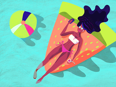 Relaxing in pool color design drawing girl illustration relaxing summer vacation