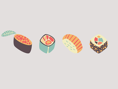 Sushi Icons flat food illustration isometric sushi vintage