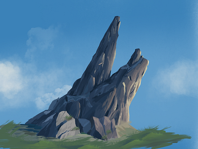 Rock art blue crag graphic grass gray herb illustration nature rock sky