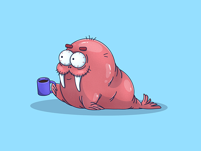 Walrus drinks coffee