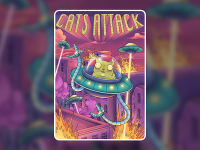 Cats Attack aliens animal art cartoon cats character explosions graphic illustration nft procreate sity town
