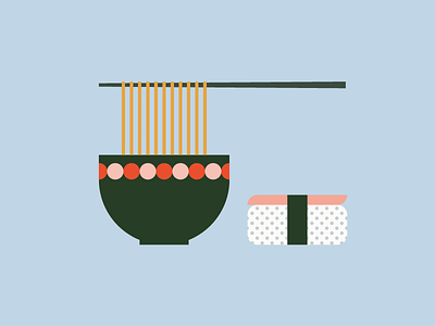 Sushi&Ramen dots food illustration oriental ramen soya sushi