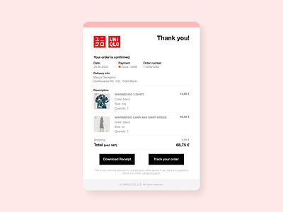 Uniqlo Email receipt UI artdirection dailyui email design email receipt email template order shopping ui uiux visual design
