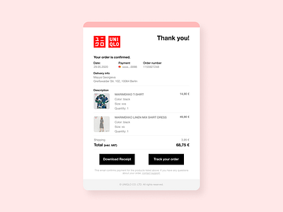 Uniqlo Email receipt UI