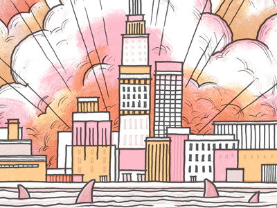 James & the Giant Peach - NY skyline dahl drozd giant illustration james luke nyc peach poster print roald sharks