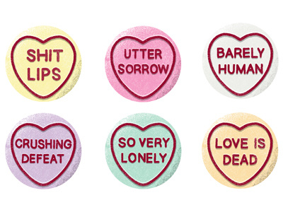 Lonely Hearts Badges art badges buttons ennui illustration loenly hearts love hearts luke drozd