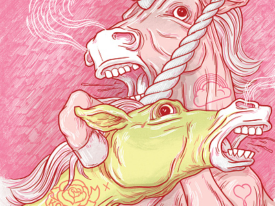 Fight! album art artwork chump drozd equestrian fight illustration koresh record sleeve tattoos unicorns