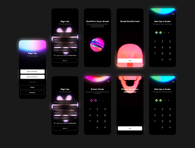 Signing Up Screens pt.2 anime app communications dark theme design illustration product design screen sign in sign up ui ux