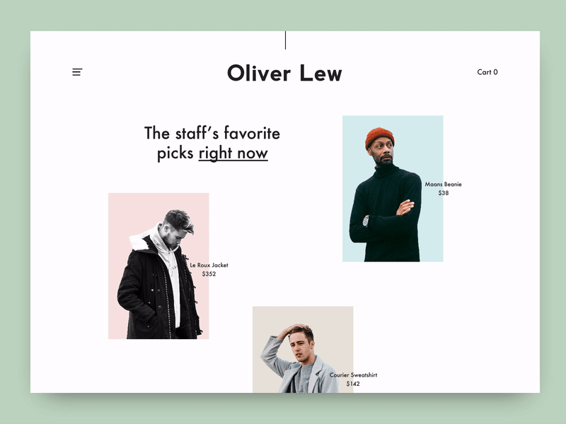 Oliver Lew - Product Page website design web development user experience user interaction invision studio fashion minimalism ux ui invision design animation