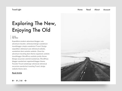 Travel Light blog design minimalism modern travel travel journal ui user experience ux web development website design