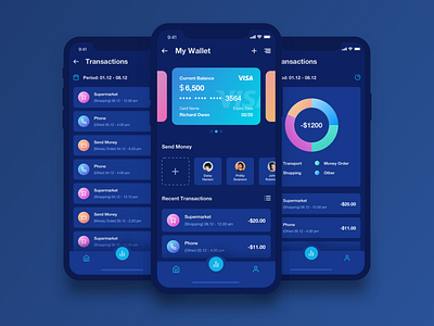 Mobile Wallet App Dark Theme analytics app chart dashboard design ios mobile design ui ux