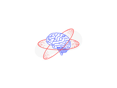 Power of brain blue design illustration logo minimalistic outline red