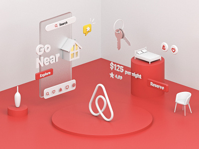 Airbnb 3D 3d 3d art airbnb app art c4d c4d art cinema 4d design design app icon illustration interface isometric red render ui ux