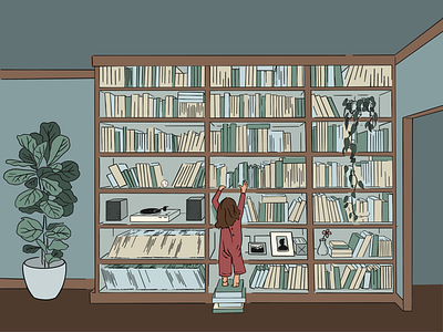 Bookworm digital editorial illustration plants
