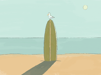 Gull beach illustration paradise seagull sun surf surfboard surfing