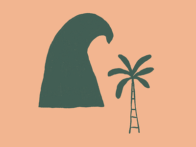 Wave & palm illustration minimal palmtree paradise sunshine surf tropical waves