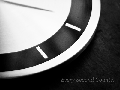 Every Second Counts black clock gray poster time white