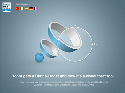 BOOM : Retina UPLIFT!! app banner boom icon illustrator mac magnifier minimal retina volume booster web