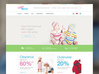 Homepage clean e commerce fashion interface kids wear landing page layout products shop website