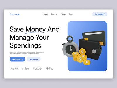 FinanceApp Hero section branding clean daily dailyui design figma finance hero section layout modern product design ui uiux web design website design