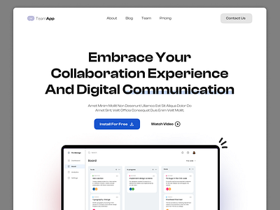 TeamApp landing page ( Light Version ) black and white branding clean collaboration color gradient communication daily dailyui design digital figma landing page minimal modern product design saas ui uiux web design website design