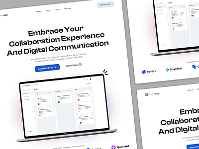 TeamApp landing page ( Light Version ) black and white branding clean collaboration communication daily dailyui design gradient hero section landing page minimal modern product design saas ui uiux web web design website design