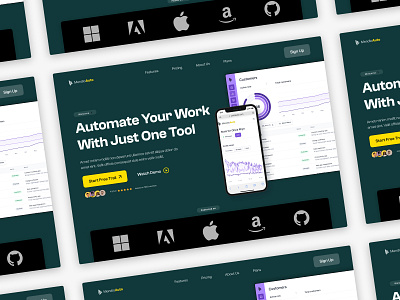 MendioAuto Saas landing page automate automation branding clean daily dailyui design dribbble hero section landing page modern product design saas ui uiux web web design website design yellow