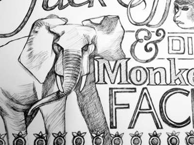 Illustration in progress: personal project elephant hand lettering illustration monkey pen and ink