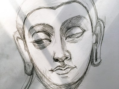 Study of a Bactrian Buddha Statue classical drawing illustration pencil pencil drawing