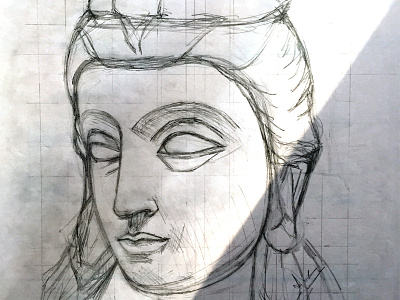 Study of a Bactrian Buddha Statue classical drawing pencil pencil on paper