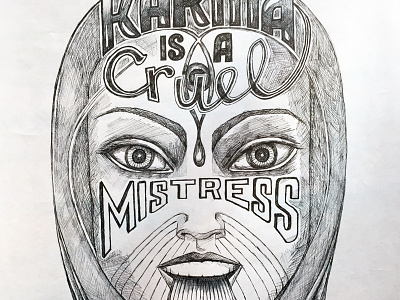 Karma drawing hand lettering illustration pen and ink pen on paper