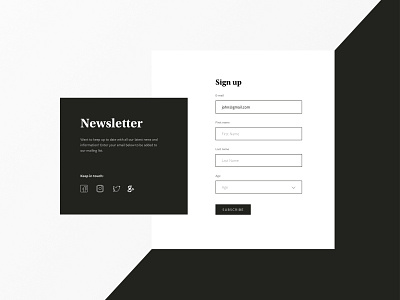 Sign up newsletter black clean design form newsletter signup ui web white