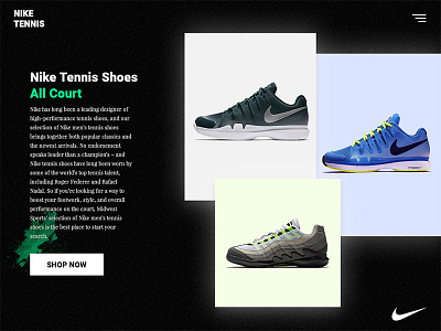 Nike Tennis All Court Shoes ecommerce home screen nike shop ui