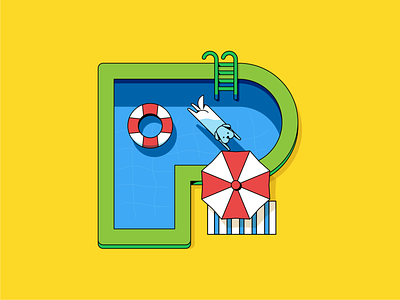 P for Pool 36daysoftype alphabet design challenge dog illustration letter design letter p pool summer swimming dog swimming pool type design