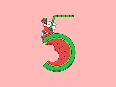 5 : Five : Watermelon 36daysoftype alphabet design challenge drink five illustration letter design number number 5 number five summer type design watermelon