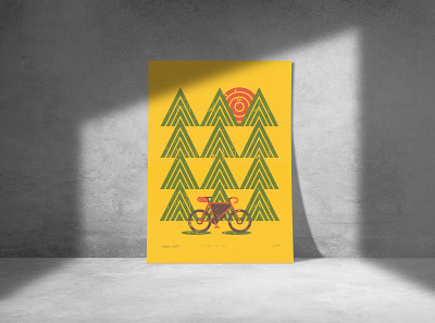 Through The Trees bicycle bike bikecamping bikepacking design forest graphic illo illustration nature pattern pine poster ray rays sun sunset tree trees woods