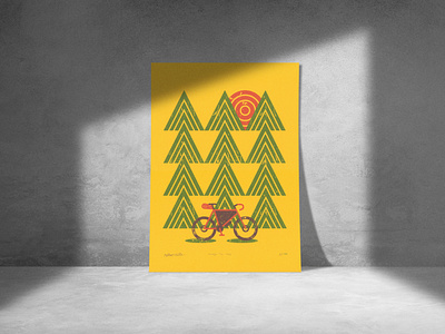 Through The Trees bicycle bike bikecamping bikepacking design forest graphic illo illustration nature pattern pine poster ray rays sun sunset tree trees woods