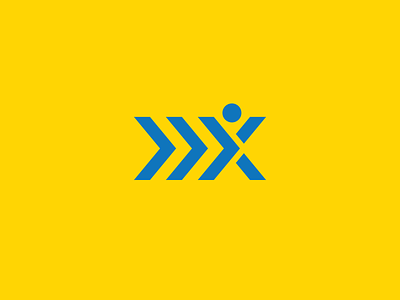 Movement Is Improvement action blue chevron design fast fit fitness graphic health icon logo mark movement person speed yellow