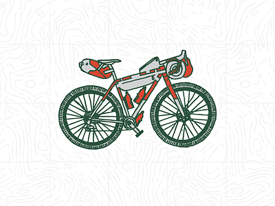 Gravel Grinder bike bikepacking drawn gray green grey hand illustration map poster red topo topography