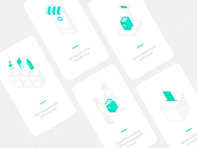 Junk Platform Onboarding app green icon illustration isometric junk onboarding trash ui uidesign walktorugh