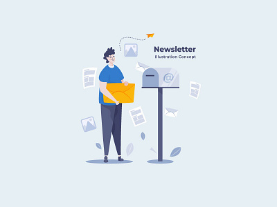 Sending Newsletter Illustration cha character contact us flat graphic design illustration news newsletter page ui vector website