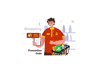 Shopping with Referral Promotion Code buy commerce core cute design flat illustration online promotion referral retail shop shopping vector
