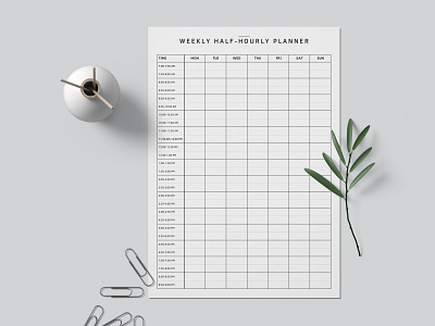 Weekly Half-Hourly Planner branding canva design editable elegant graphic design half hourly hourly planning minimal modern planner simple start up typography weekly