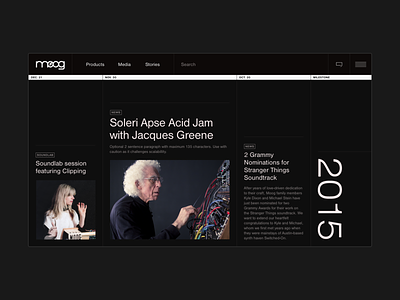 Moog Timeline black design hello monday horisontal timeline timeline design ui uiux web webdesign