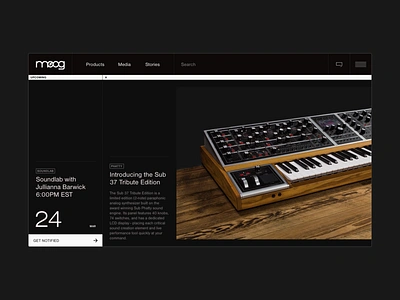 Moog Synthesizers black design hello monday horisontal instruments music synthesizer timeline ui uiux ux web webdesign